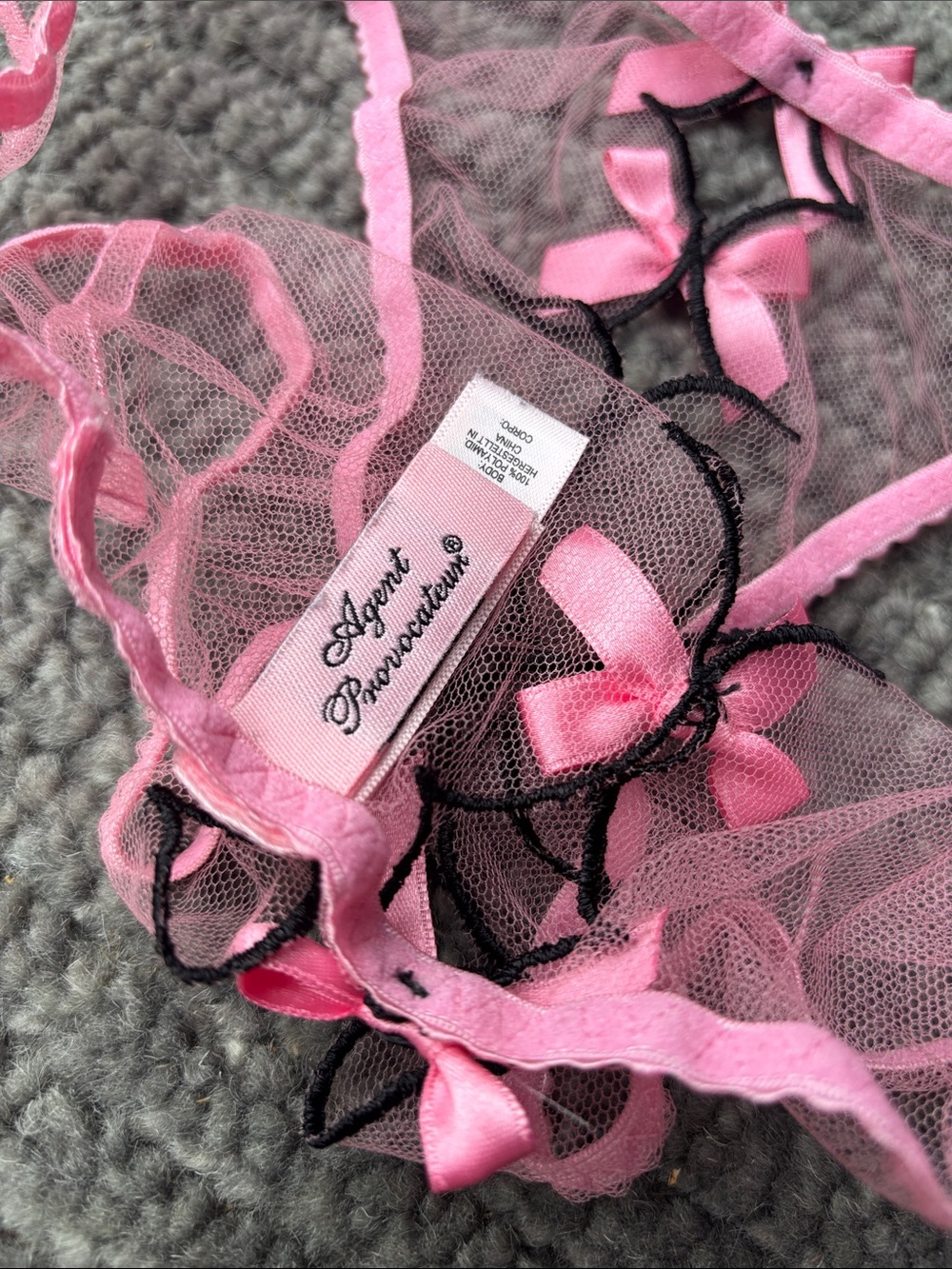 Sheer Pink Lace Bra & Panty Set with Decorative Bows - Picture 7 of 10